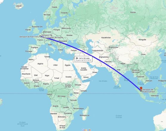 La distance entre Paris et Kuala Lumpur